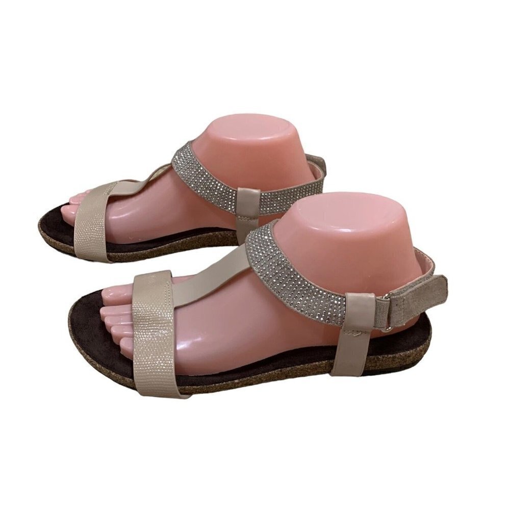 Lane Bryant Women's Size 8 Strappy Cork Sandals NWT Tan Ankle Strap Rhinestones
